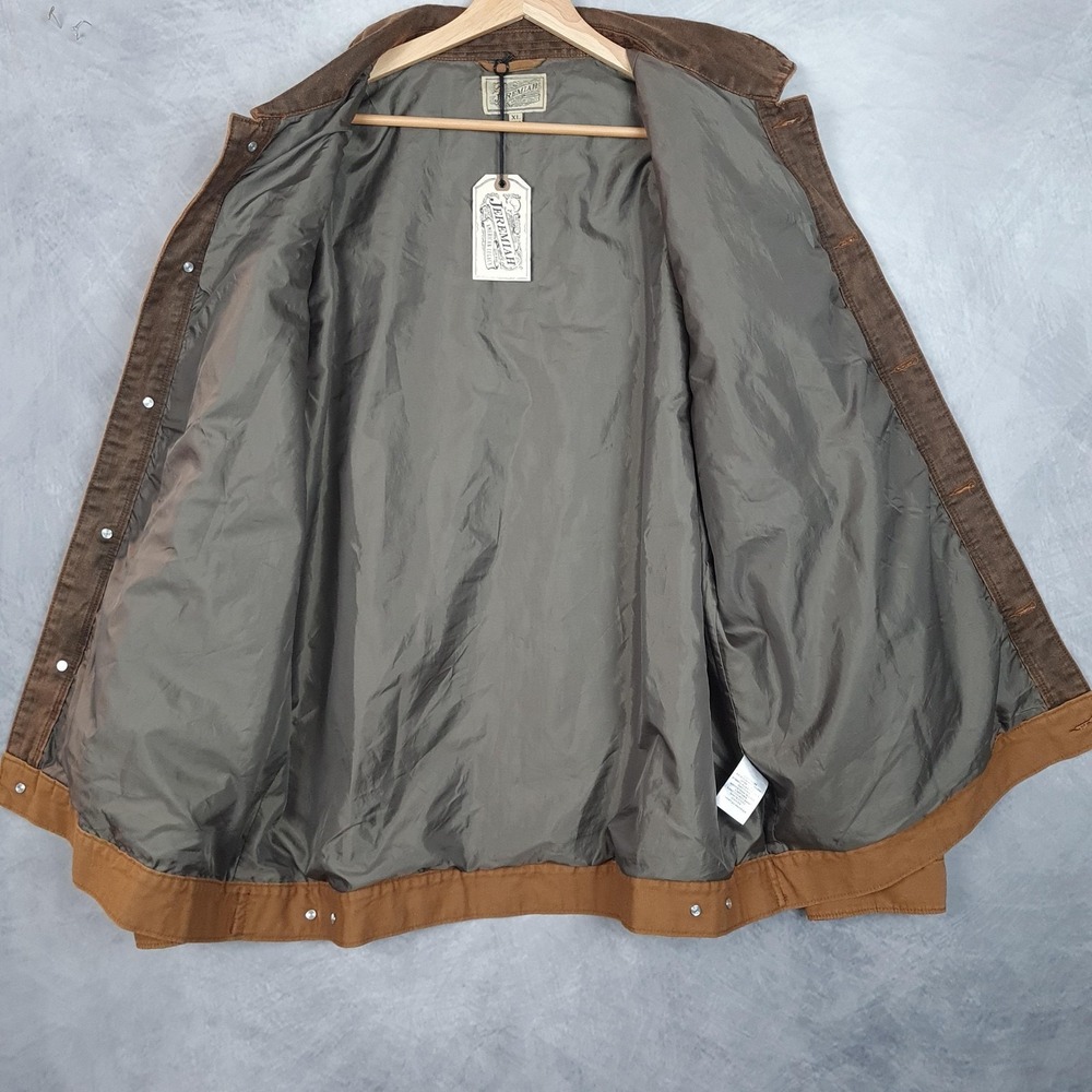 Jeremiah Barn Coat Mens XL Brown Canvas Lined Corduroy Collar Snap Workwear - Picture 11 of 16